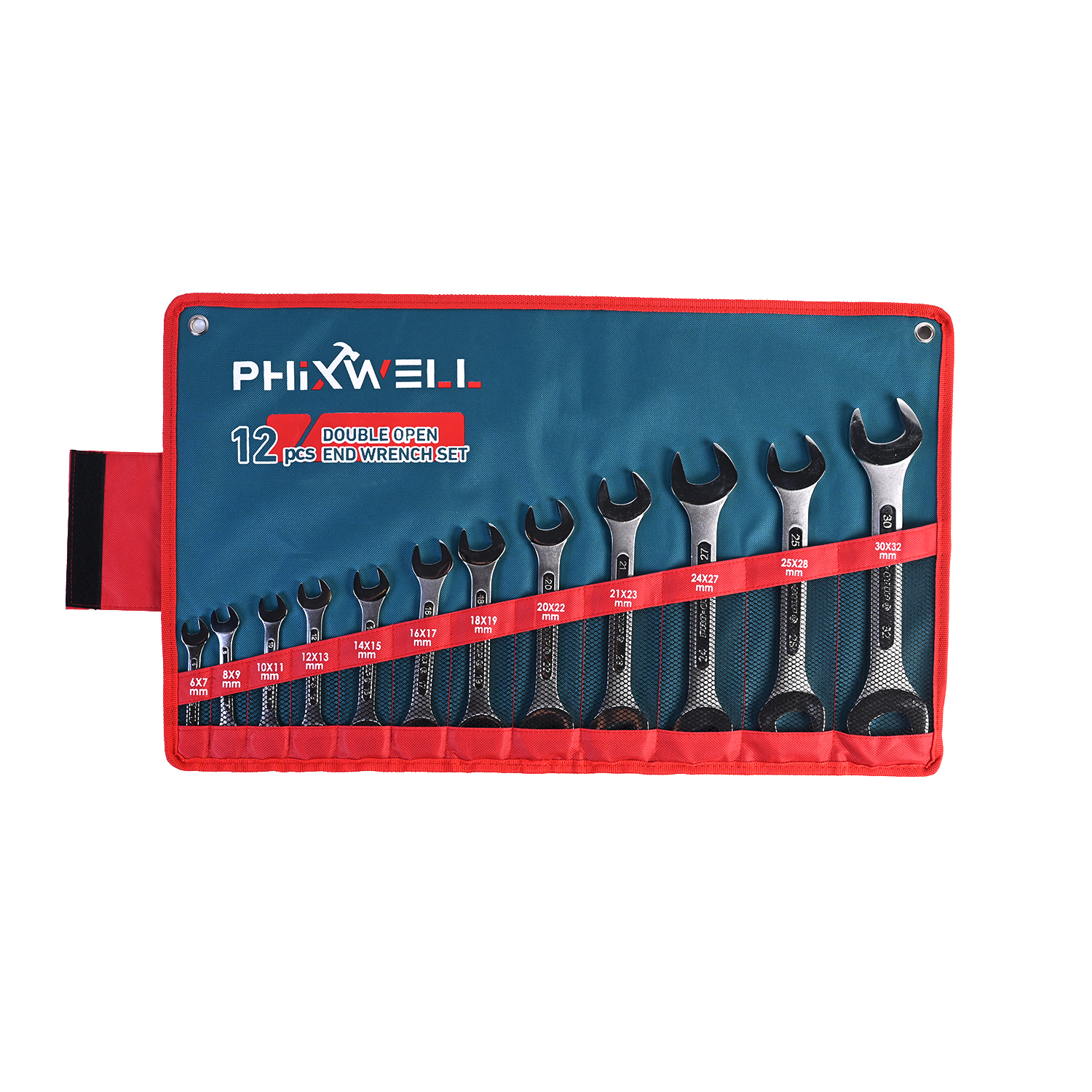 717534 PHIXWELL 12 Buah Set Kunci Pas Bergaris Kepala Ganda